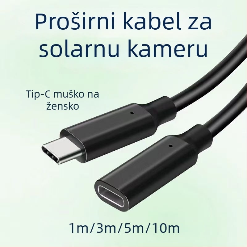 Type-C muški–ženski produžni kabel za solarno praćenje, duljine 1 m/3 m/5 m/10 m, napajajući kabel