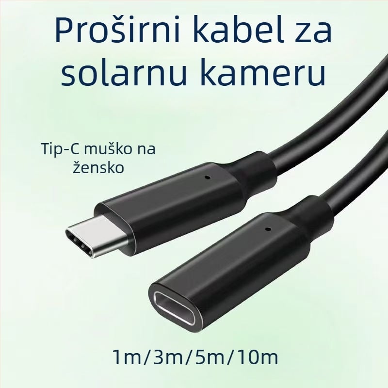 Type-C muški–ženski produžni kabel za solarno praćenje, duljine 1 m/3 m/5 m/10 m, napajajući kabel