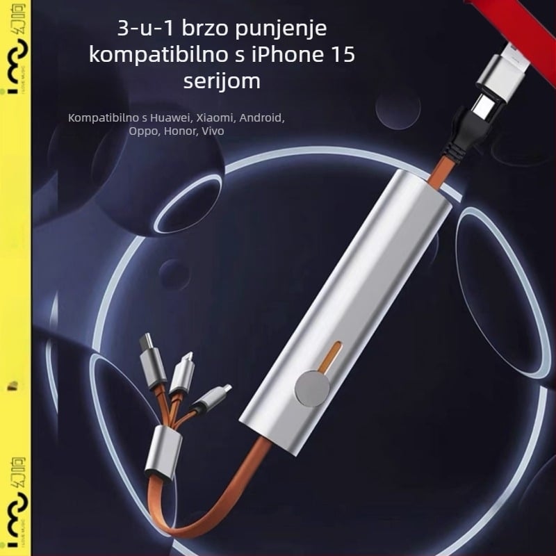 Metalni podatkovni kabel tri u jedan s brzim punjenjem za Apple, Huawei i Android