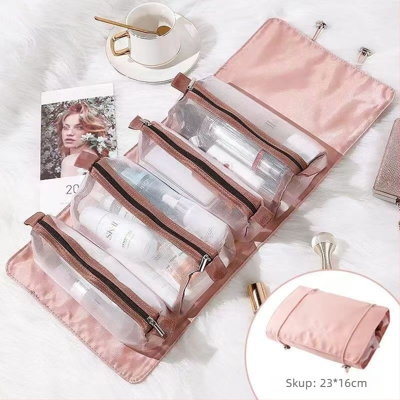 Roll-up torbica za kozmetiku s dijeljenim unutarnjim prostorom, velika kapaciteta, prijenosna, od najlona