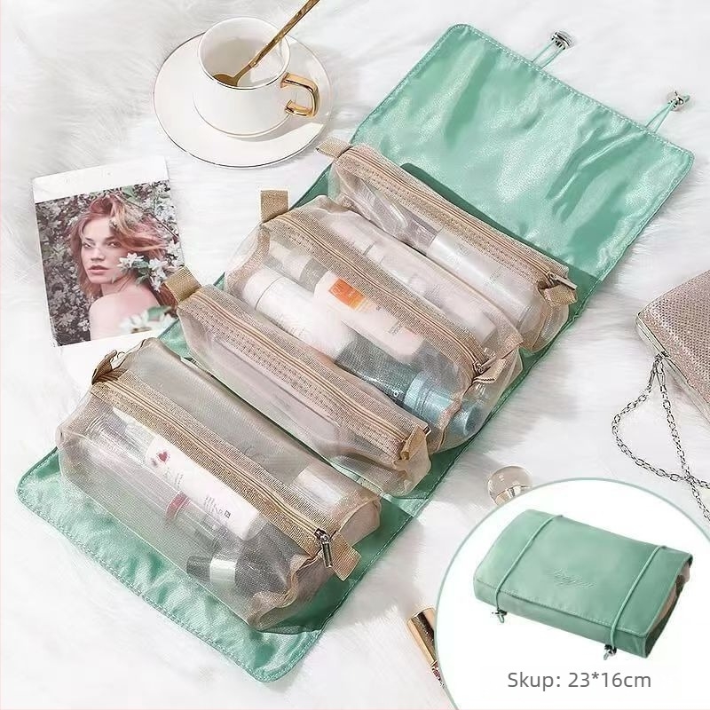 Roll-up torbica za kozmetiku s dijeljenim unutarnjim prostorom, velika kapaciteta, prijenosna, od najlona