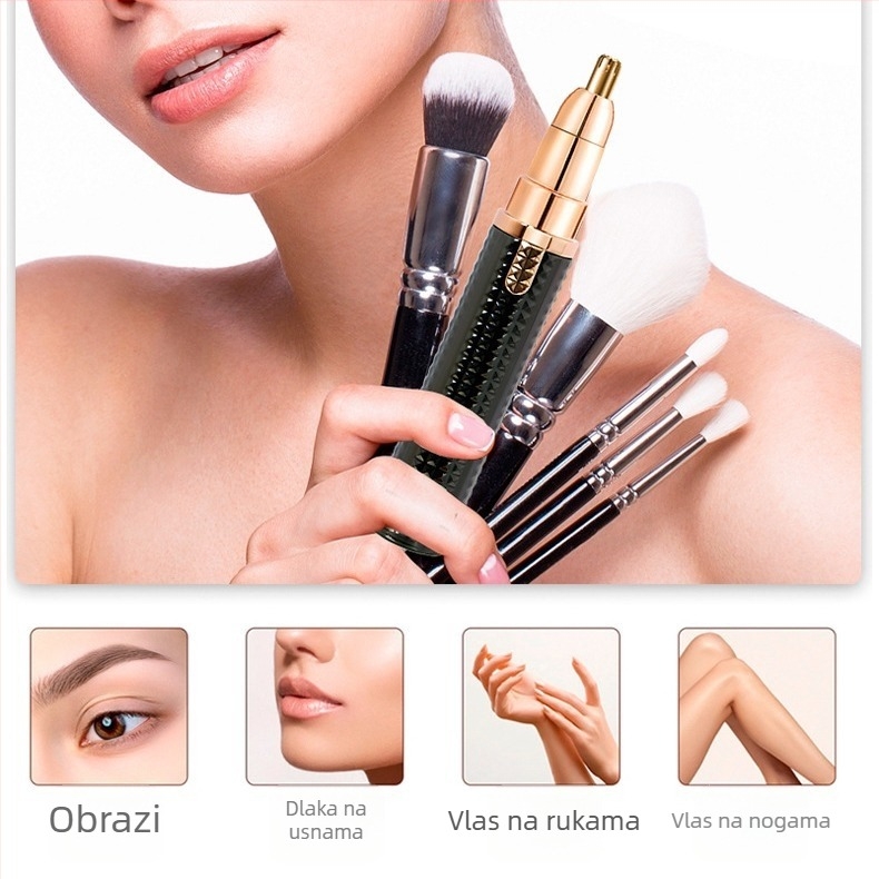 Električni višenamjenski trimer za obrve, nosnu kosu i tijelo; ABS kućište; USB napajanje; uklonjiva glava za jednostavno čišćenje; težina 64 g.