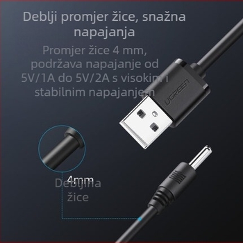 USB na DC 3,5 mm napajanje i podatkovni kabel, 5V, 1 m, OEM, kompatibilan s stolnim lampama, audio uređajima i malim ventilatorima, marka uldum