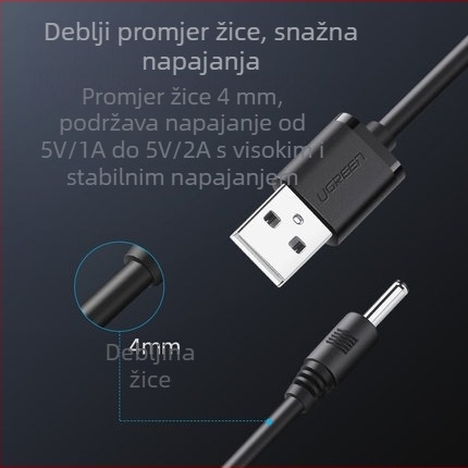 USB na DC 3,5 mm napajanje i podatkovni kabel, 5V, 1 m, OEM, kompatibilan s stolnim lampama, audio uređajima i malim ventilatorima, marka uldum