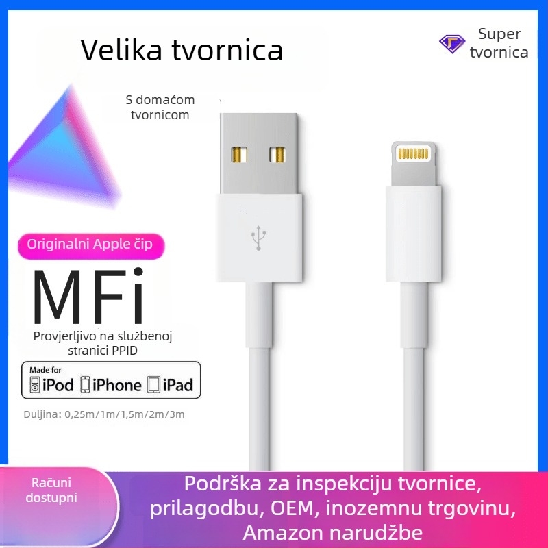 MFi certificirani Apple Lightning kabel — brzo punjenje, max. 2.4A, TPE materijal