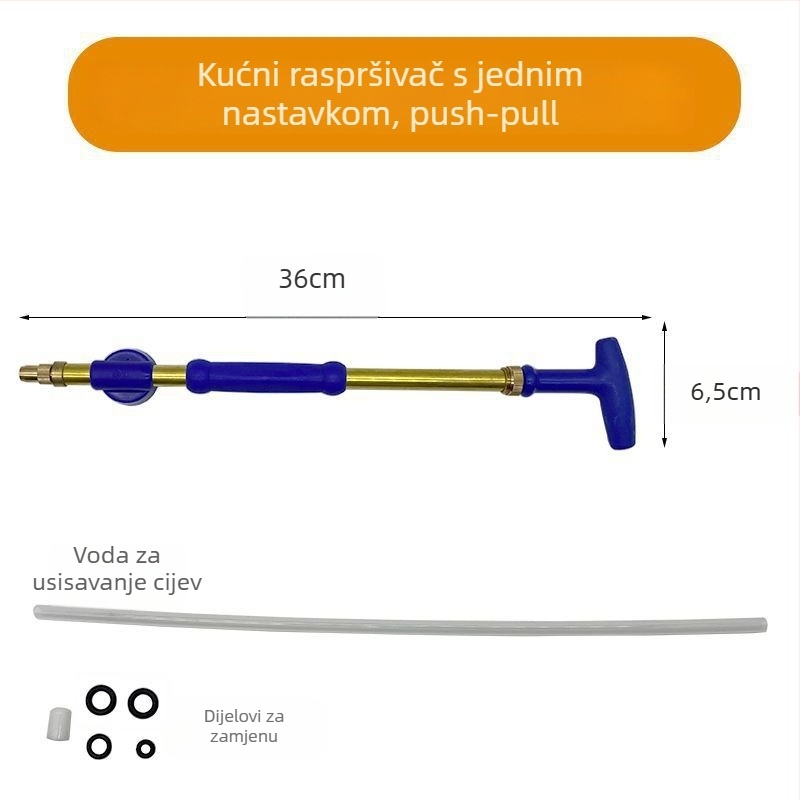 Bakrena posuda za zalijevanje s povratnim potiskom i vučnim raspršivačem te mlaznicom
