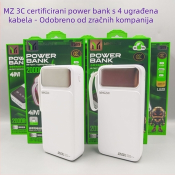 Vanjska power banka 20000 mAh s ugrađenim kabelom, digitalni prikaz, 12W brzo punjenje, više USB izlaza