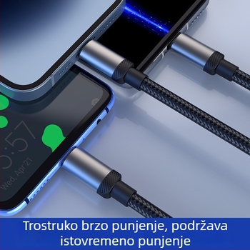 Pametni kabel za punjenje s digitalnim prikazom, 1 na 3, 3-u-1 s konektorima Lightning, Micro USB i USB-C; kompatibilan s Huawei, Apple, Vivo i Honor uređajima; 120W brzo punjenje.