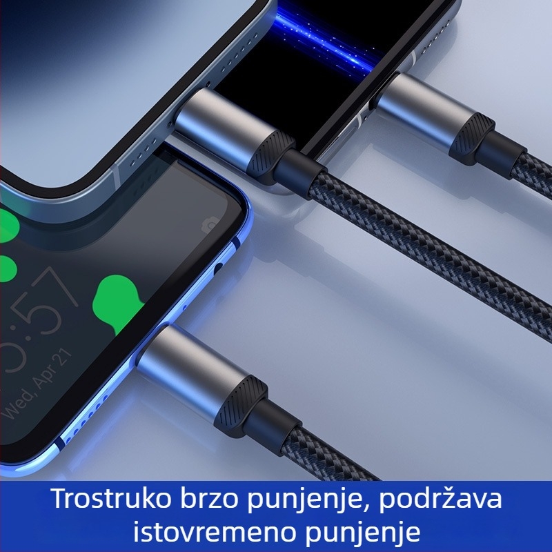 Pametni kabel za punjenje s digitalnim prikazom, 1 na 3, 3-u-1 s konektorima Lightning, Micro USB i USB-C; kompatibilan s Huawei, Apple, Vivo i Honor uređajima; 120W brzo punjenje.