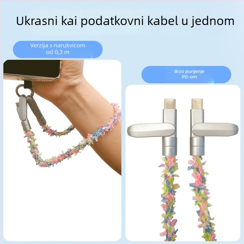 Kabel za punjenje s privjeskom USB/Lightning/Type-C, 65W PD brzo punjenje, bakreno jezgro