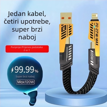PD 4-u-1 pancirni kabel, duljina 1–2 m, brzo punjenje 65W, Lightning i Type-C, za Huawei, Apple, Honor i Xiaomi