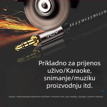 YHT AC08 Audio produžni kabel 3,5 mm, muški–ženski, pozlaćeni kontakti, jezgro od tiniranog bakra s pletenom, TPE omotač s vlaknastom predivom, ROHS