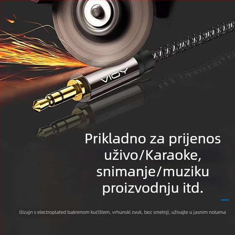 YHT AC08 Audio produžni kabel 3,5 mm, muški–ženski, pozlaćeni kontakti, jezgro od tiniranog bakra s pletenom, TPE omotač s vlaknastom predivom, ROHS