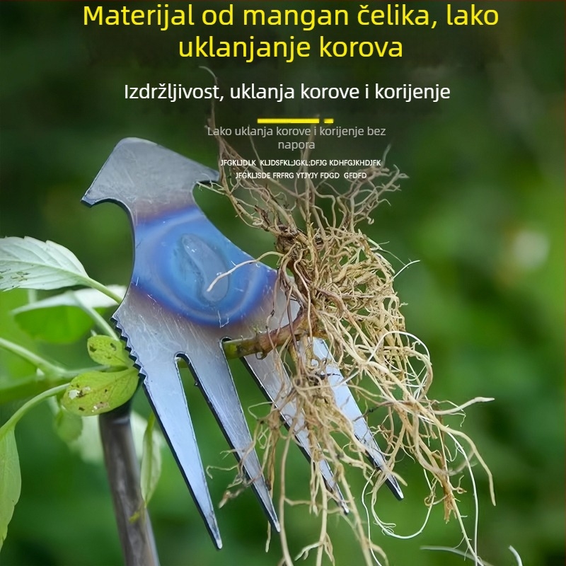 Trodjelni skup alata za vrtlarenje: alat za uklanjanje korova, motika, grablje; materijal: mangan čelik; marka: Jihui; pogodan za druge vrtne zadatke