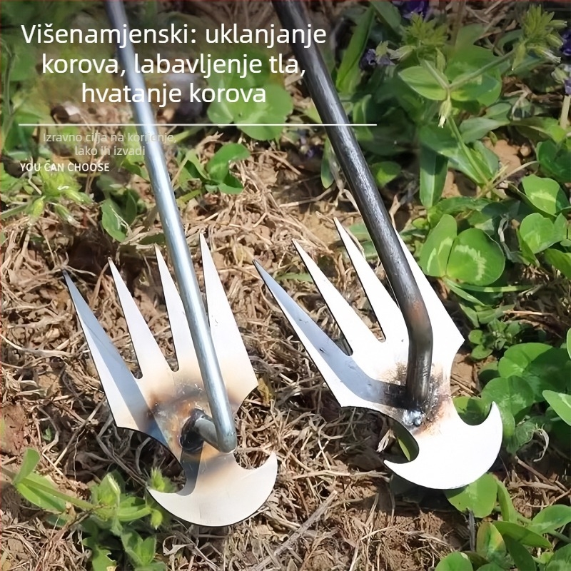 Trodjelni skup alata za vrtlarenje: alat za uklanjanje korova, motika, grablje; materijal: mangan čelik; marka: Jihui; pogodan za druge vrtne zadatke