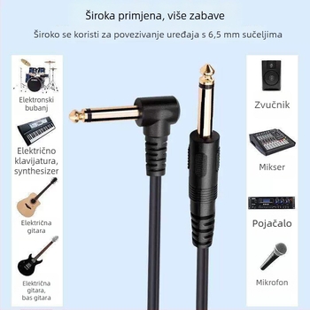Audio kabel 6,5 mm na 6,5 mm, pozlaćen, bakreni vod s cinkovim premazom, OEM