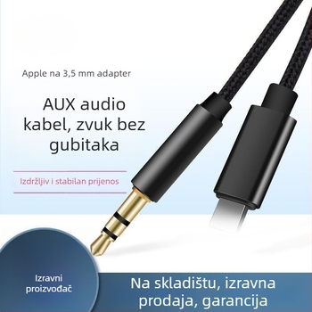 Lightning auto audio kabel 3,5 mm za iPhone 15 — pozlaćeni konektori, najlonsko jezgro, bakreni vodič, Rohs certifikat