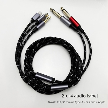 Multifunkcionalni audio kabel 2→3 s muškim konektorima 6,35 mm, USB-C, 3,5 mm i Lightning