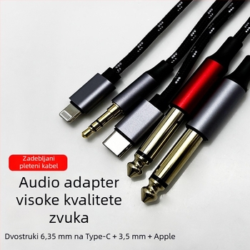 Multifunkcionalni audio kabel 2→3 s muškim konektorima 6,35 mm, USB-C, 3,5 mm i Lightning