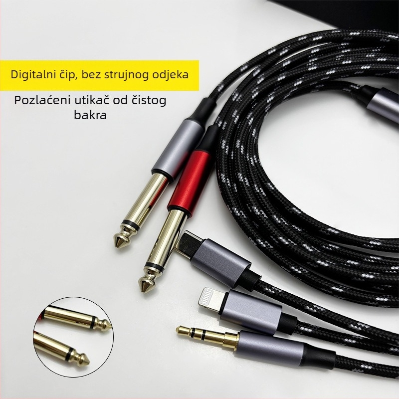 Multifunkcionalni audio kabel 2→3 s muškim konektorima 6,35 mm, USB-C, 3,5 mm i Lightning