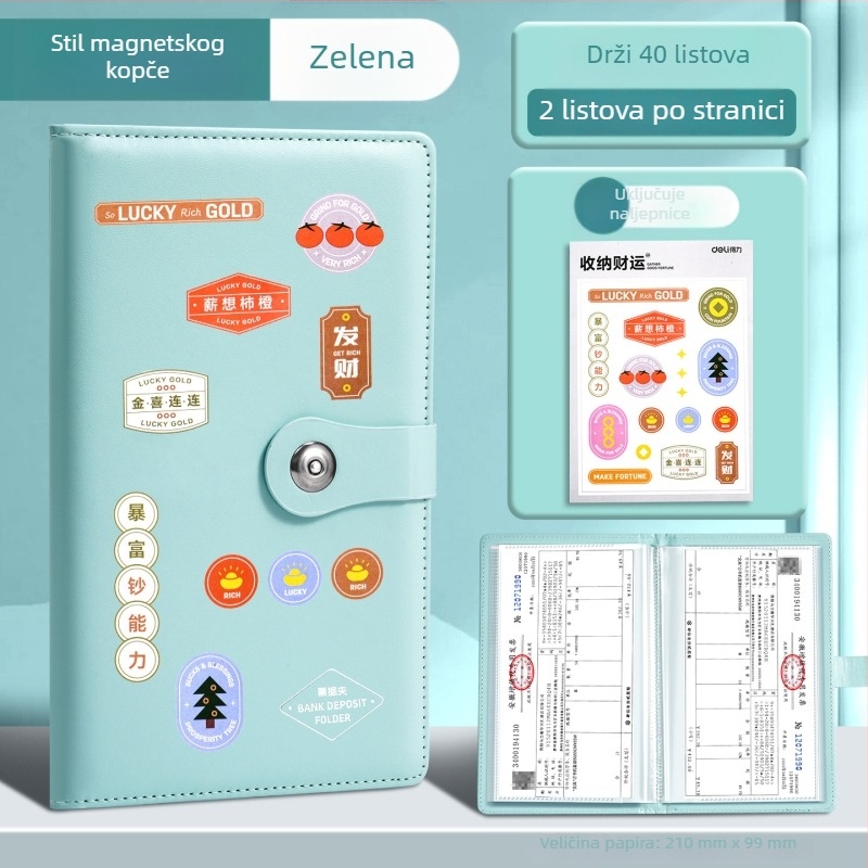 Deli Pq918 PU kožna knjiga za pohranu čekova – Pohranjivanje depozita, papir veličina 200×100 mm
