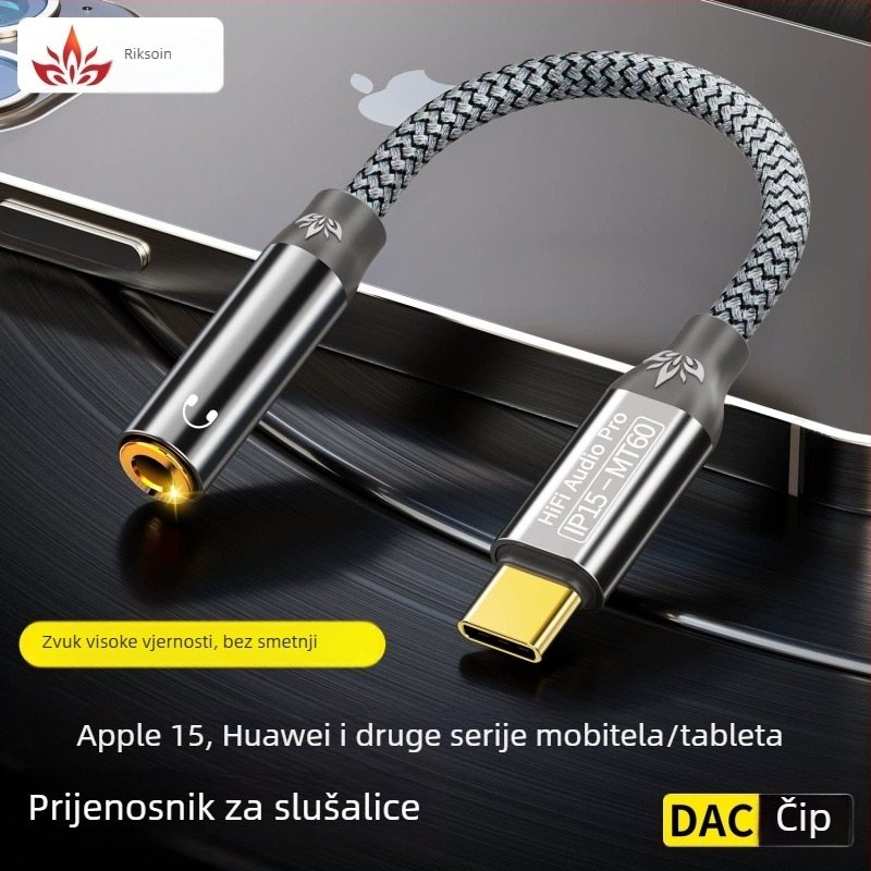 iPhone 15 adapter za slušalice, kabelski USB-C na 3,5 mm pretvarač, zlatno presvučen bakar, bezoksidno bakreno jezgro i bakreni vodiči, ROHS