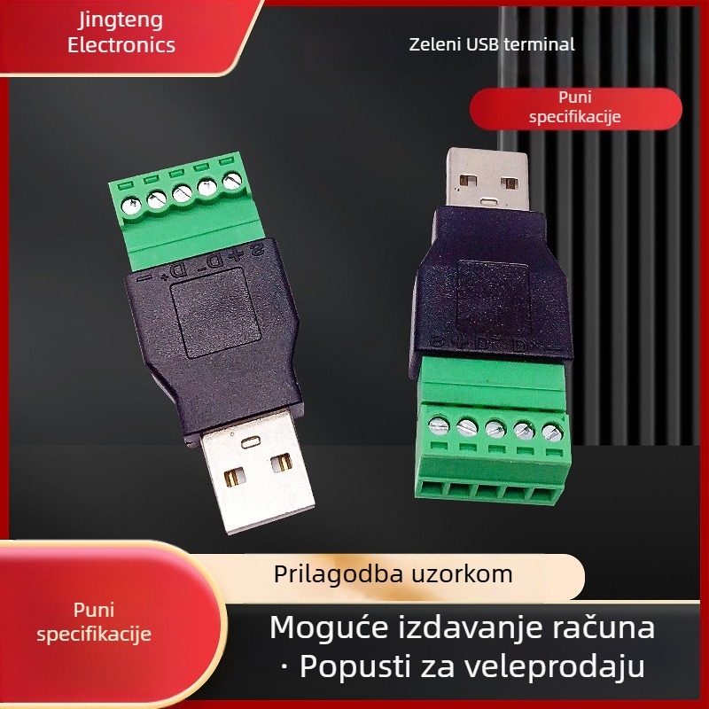 USB A muški bez lemljenja za 5-pinski terminal, JT1283, 3C digital