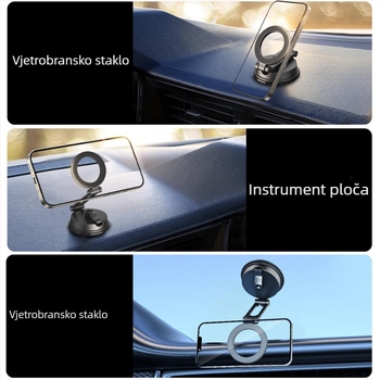 Magnetski držač za mobitel u auto s vakuum nosačem, pogodan za vjetrobran, instrument ploču i središnju konzolu, univerzalna kompatibilnost