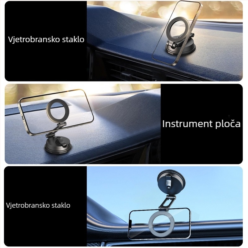 Magnetski držač za mobitel u auto s vakuum nosačem, pogodan za vjetrobran, instrument ploču i središnju konzolu, univerzalna kompatibilnost