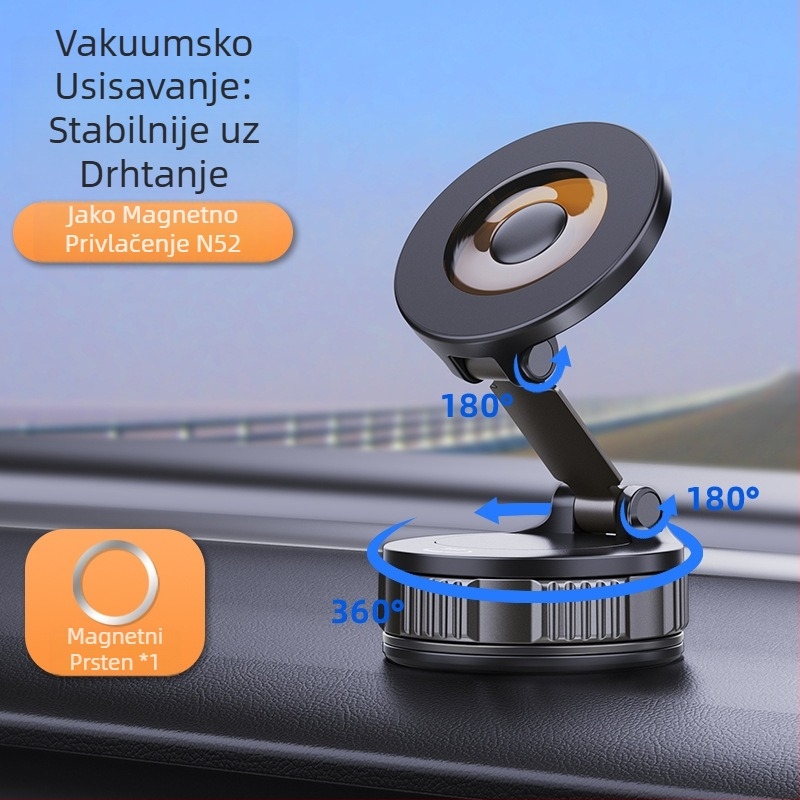 Magnetski držač za mobitel u auto s vakuum nosačem, pogodan za vjetrobran, instrument ploču i središnju konzolu, univerzalna kompatibilnost