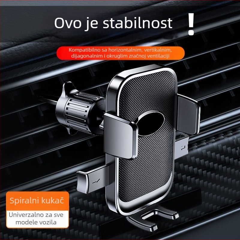  Univerzalni držač mobitela za automobil s ventilacijom, spiralni invertni kuk, Snap-On montaža, višefunkcionalni nosač navigacije, prilagodljiv
