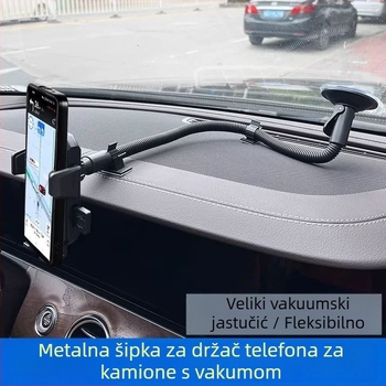 Prošireni držač mobitela za automobil s vakuum čašom za teške kamione — montaža na prednje staklo, otporan na udarce, minimalistički dizajn