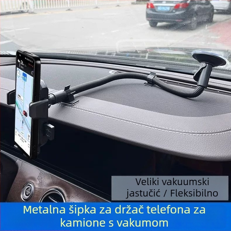 Prošireni držač mobitela za automobil s vakuum čašom za teške kamione — montaža na prednje staklo, otporan na udarce, minimalistički dizajn
