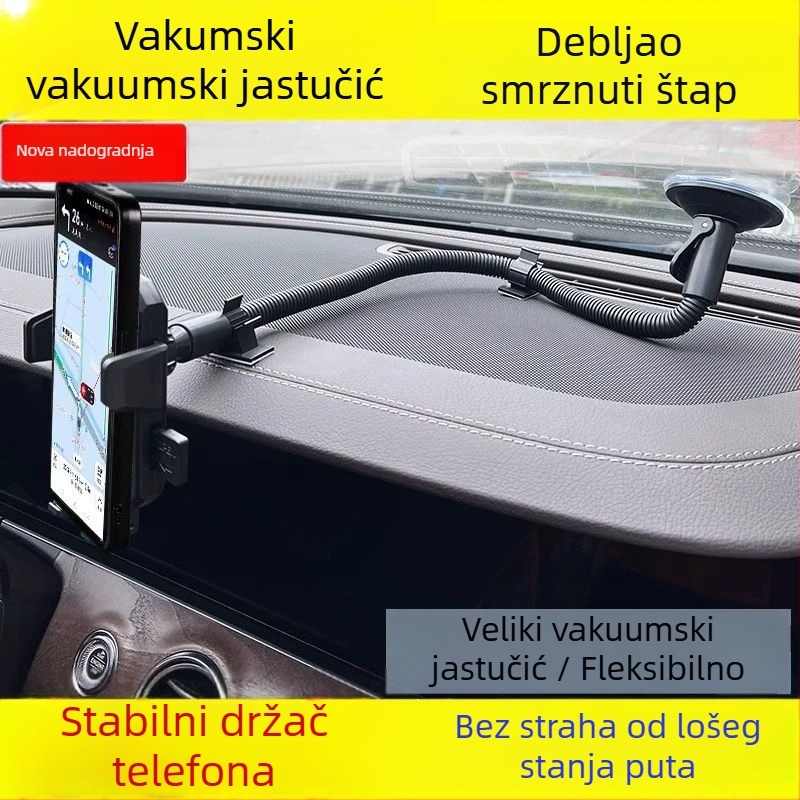 Prošireni držač mobitela za automobil s vakuum čašom za teške kamione — montaža na prednje staklo, otporan na udarce, minimalistički dizajn