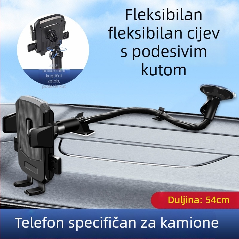 Prošireni držač mobitela za automobil s vakuum čašom za teške kamione — montaža na prednje staklo, otporan na udarce, minimalistički dizajn