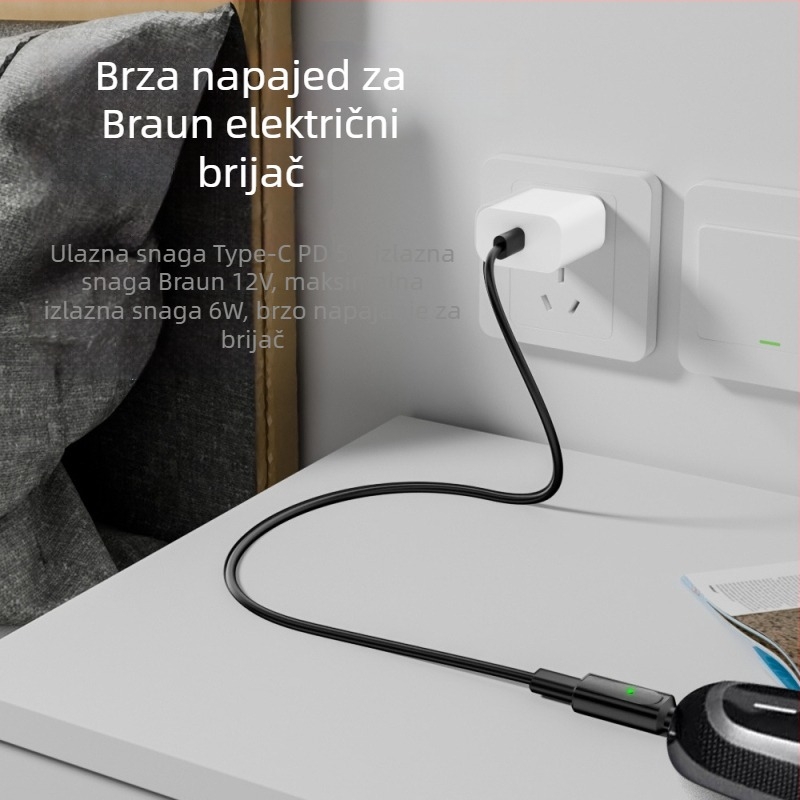 Braun električni brijač Type-C konverter za kabel za punjenje, kompatibilan sa serijama XT/HC/BG