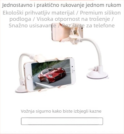 Držač za mobitel u automobilu s usisnom čašicom, veliki dvostruki klips, kompatibilan sa svim telefonima, ugradnja na vjetrobran