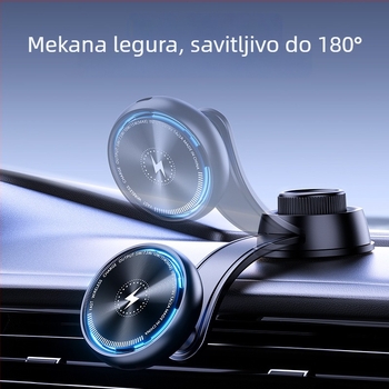 Univerzalni držač za telefon u automobilu s bežičnim punjenjem 15 W, magnetska ugradnja, 360° rotacija, univerzalna kompatibilnost