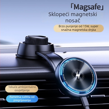 Univerzalni držač za telefon u automobilu s bežičnim punjenjem 15 W, magnetska ugradnja, 360° rotacija, univerzalna kompatibilnost