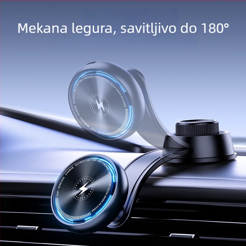 Univerzalni držač za telefon u automobilu s bežičnim punjenjem 15 W, magnetska ugradnja, 360° rotacija, univerzalna kompatibilnost