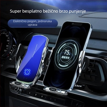 Držač za telefon u automobilu na ventilacijskom otvoru s bežičnim punjenjem, 360° rotacija, USB punjač, električno stezanje