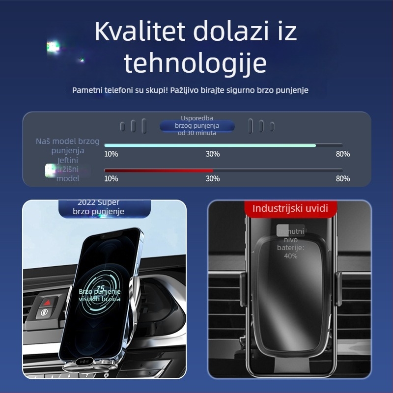 Držač za telefon u automobilu na ventilacijskom otvoru s bežičnim punjenjem, 360° rotacija, USB punjač, električno stezanje