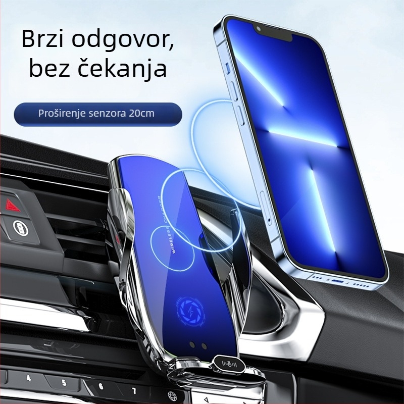 Držač za telefon u automobilu na ventilacijskom otvoru s bežičnim punjenjem, 360° rotacija, USB punjač, električno stezanje