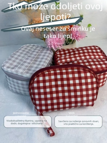 Putna kozmetička torbica – višenamjenska, lagana, otporna; Geometrijski uzorak (Materijal: memorijska tkanina; Podstava: poliester; Zatvarač: zatvarač)