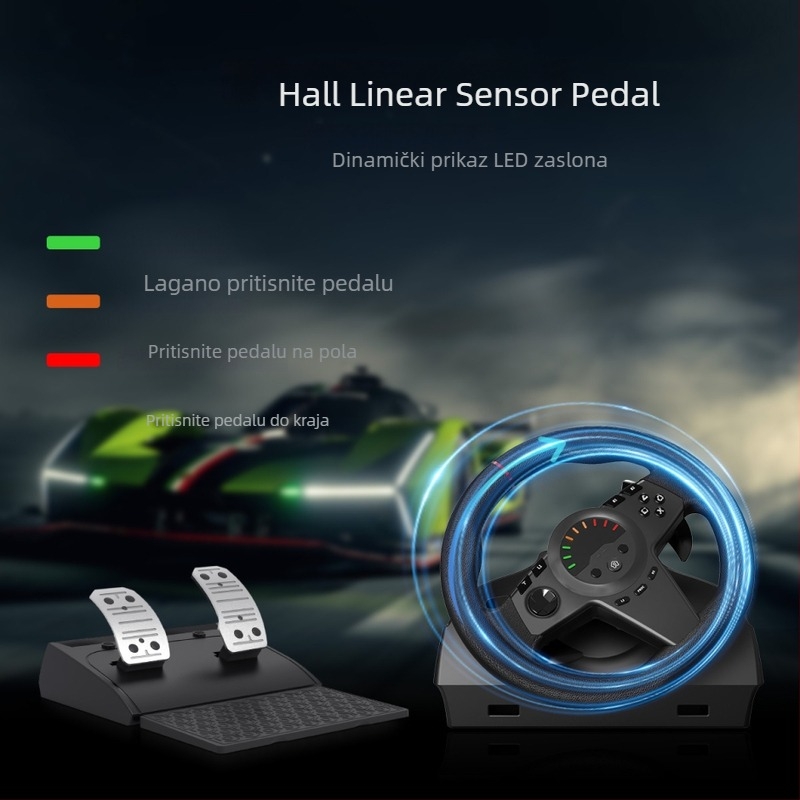 Volan za igre za PC/PS3/PS4/Xbox One/Xbox Series X/S i Switch uz USB-A/Type-C sučelje, pedale, poluge mjenjača i LED zaslon