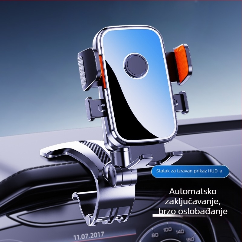 Držač za mobitel u automobilu – legura, univerzalni, na ploči instrument tabli, gravitacijski nosač, anti‑šok podrška
