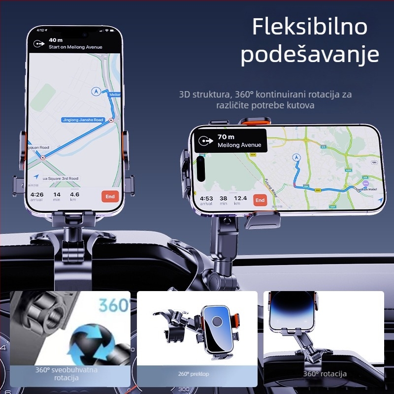 Držač za mobitel u automobilu – legura, univerzalni, na ploči instrument tabli, gravitacijski nosač, anti‑šok podrška