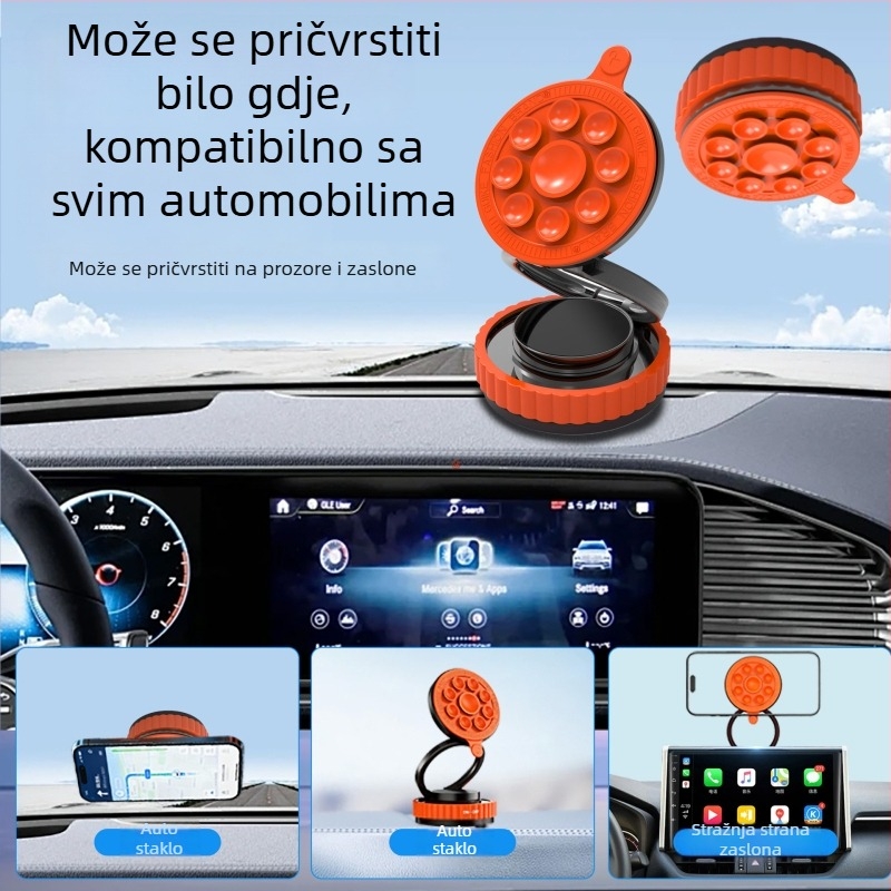 Držač za telefon u automobilu s vakuum-priključkom, magnetskim nosačem, sklopni, hvataljka tipa hobotnica – univerzalna kompatibilnost, montaža ljepilom