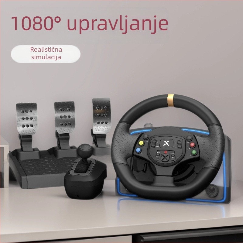 DOYO R808B USB racing volan – ABS+metalna konstrukcija, 8-u-1 podesiva osjetljivost upravljanja, vibracije, ambijentalno osvjetljenje