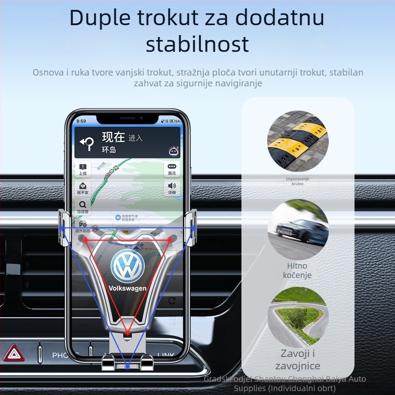 Držač za telefon u automobilu sa gravitacijskim držačem, silikonska klipsa, 360° rotacija, univerzalan za otvore ventilacije